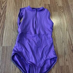 Purple leotard with a detailed open back